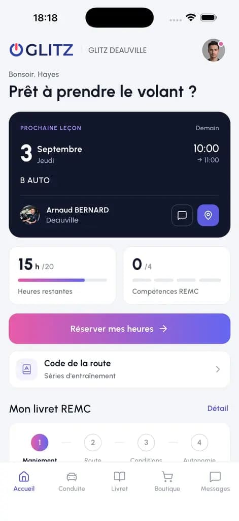 Aperçu de l'application élève