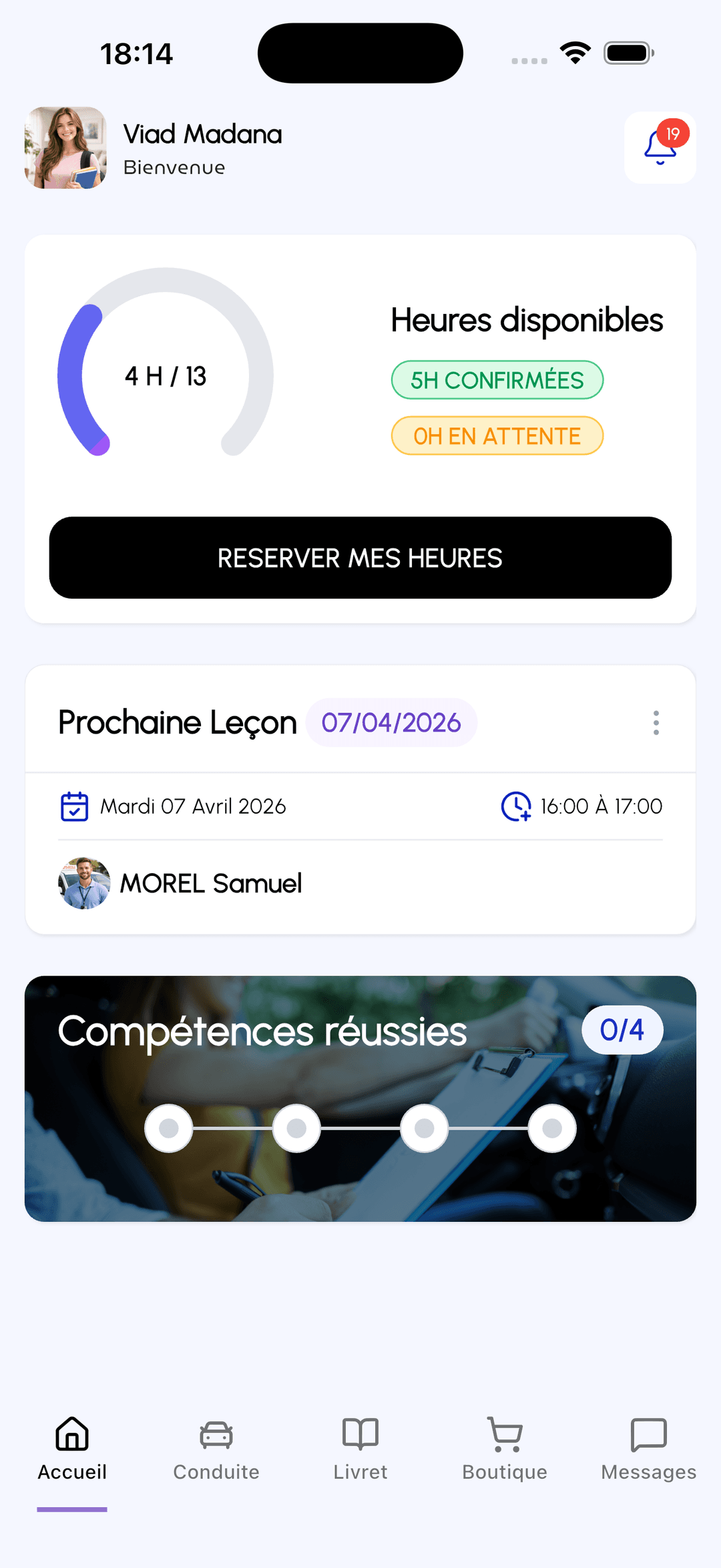 Aperçu de l'application élève